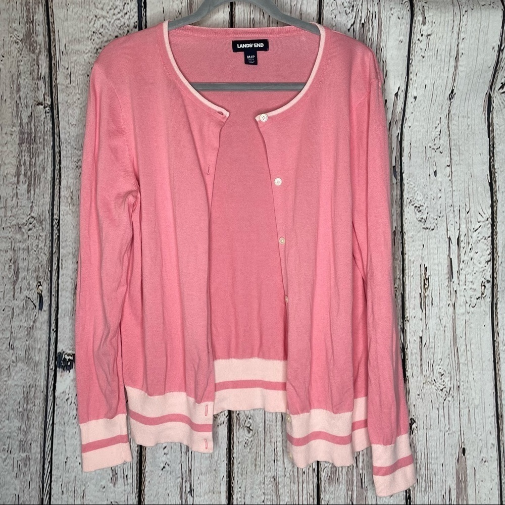 Lands’ End Medium‎ Petite 10/12P MP Pink Button Down Cotton Cardigan Sweater